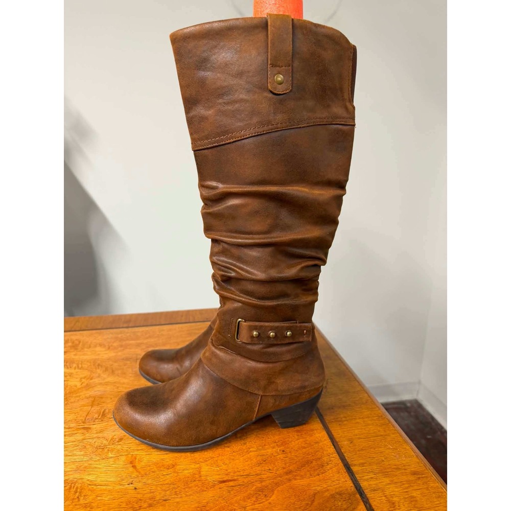 Journee Collection Womens 7.5 Brown Tall Slouch Riding Boots Buckle 732016/LINK